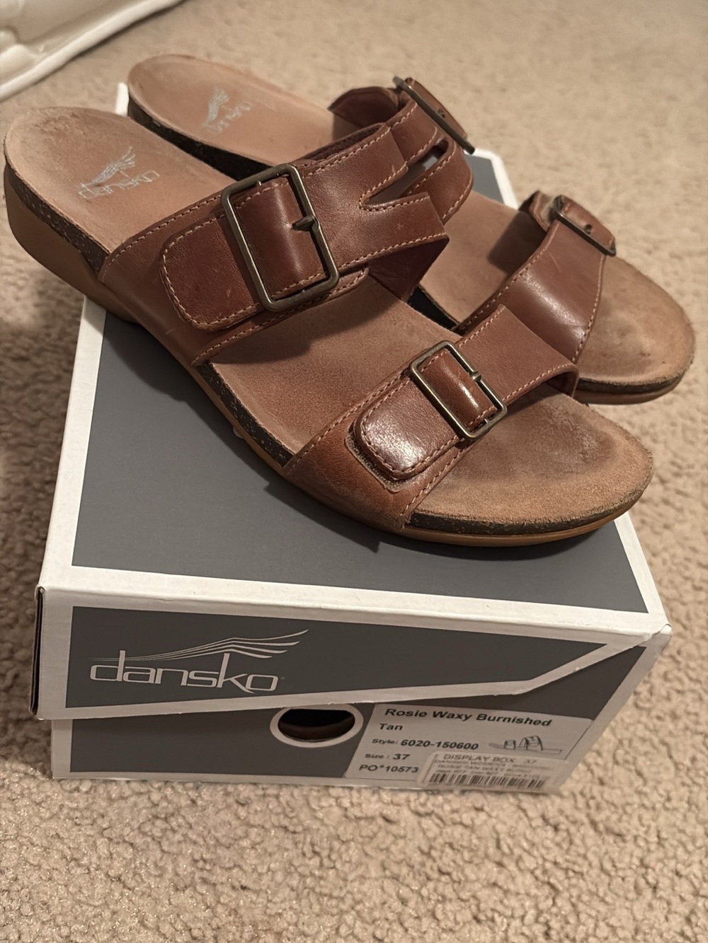 Dansko Brown Leather Double-Buckle Slide Sandals